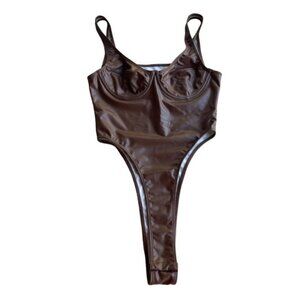 FREE WITH PURCHASE OF $20+ - Faux Leather Brown Bodysuit US XS